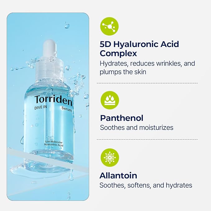 Torriden DIVE IN Hyaluronic Acid Serum 50ml (1.69 fl.oz.) | Deep Hydration to Get Glow Skin | Hyaluronic Acid, Panthenol, Allantoin | Korean Facial Serum