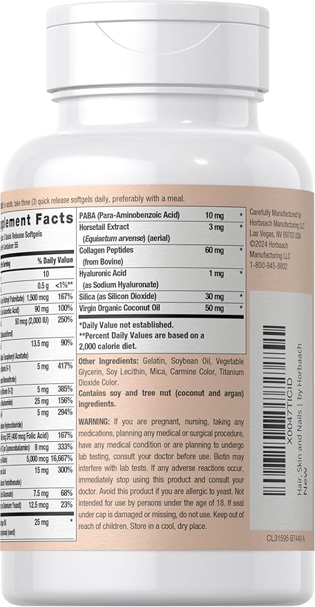 Coera Hair, Skin and Nails Vitamins | 165 Softgels | with Biotin, Collagen & Moroccan Argan Oil | Non-GMO & Gluten Free Supplement for Men and Women