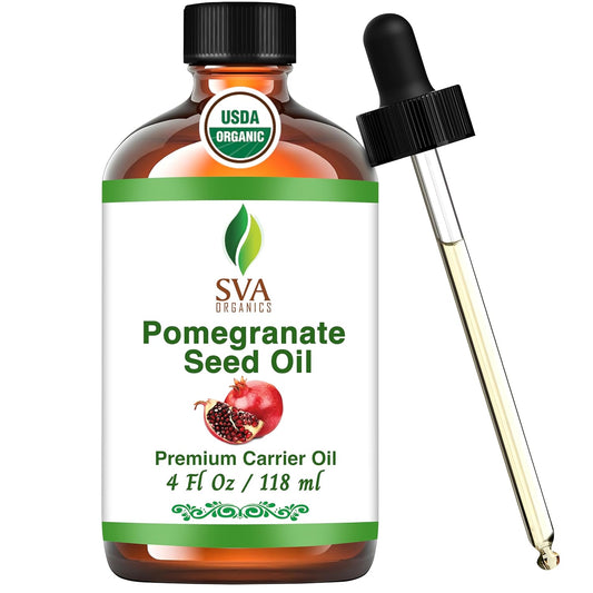SVA Pomegranate Seed Organic - 4 Fl Oz – 100% Natural Cold Pressed Organic Pomegranate Oil - for Face, Skin Care, Hair Care, Scalp Massage & Body Massage – Carrier Oil with Dropper
