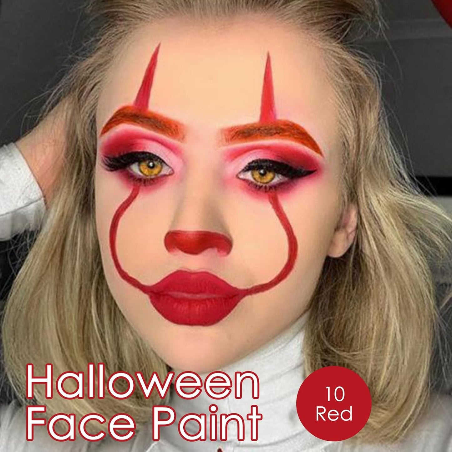 2Pcs Red Face Body Paint Stick, Easy to Blend Face Body Paint for Baseball/Football/Halloween/Costume Vampire/Joker/Clown Makeup Cream Red Eye Black