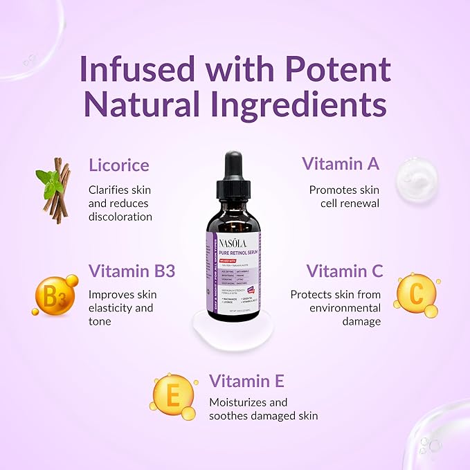 Pure Firming Retinol Serum with Hydrating Hyaluronic Acid & Gotu Kola for Wrinkles and Dark Spots, Renew and Reset Nighttime Facial Serum for a smoother, more radiant complexion, 2.02 Fl Oz