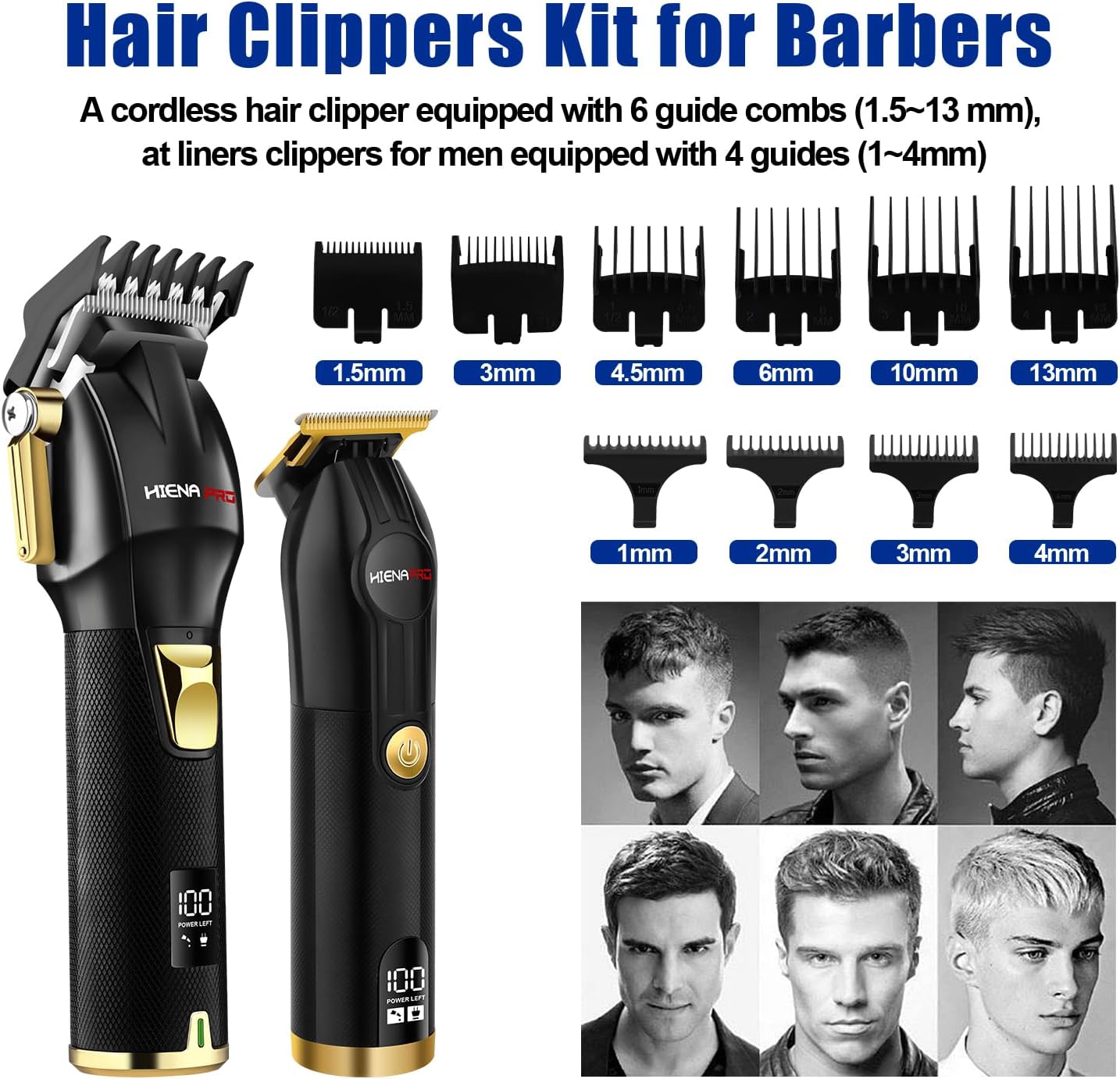 HIENA PRO Hair Clippers for Men, T Liners Trimmer Set, Professional Cordless Rechargeable Barber Cutting Kit With LED Display, Gifts