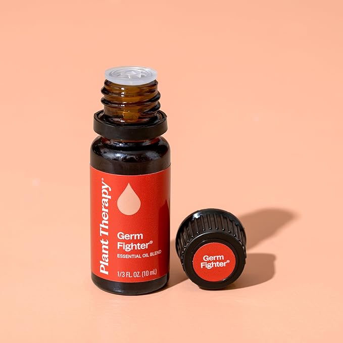 Plant Therapy Germ Fighter Essential Oil Blend Pure, Natural Aromatherapy, for Diffusion & Topical Use, DIY Multi-Surface Cleaner, Hand Cleanser, Home or Office Use, Therapeutic Grade 10 mL (1/3 oz)