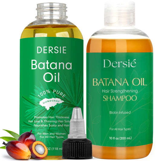 Dersie Batana Oil for Hair Growth Kit – 100% Pure Batana Oil & Batana Shampoo Sourced from Honduras – Promotes Hair Growth & Nourishes Scalp – For Hair Loss, Thinning Hair, Dry, Damaged & Curly Hair