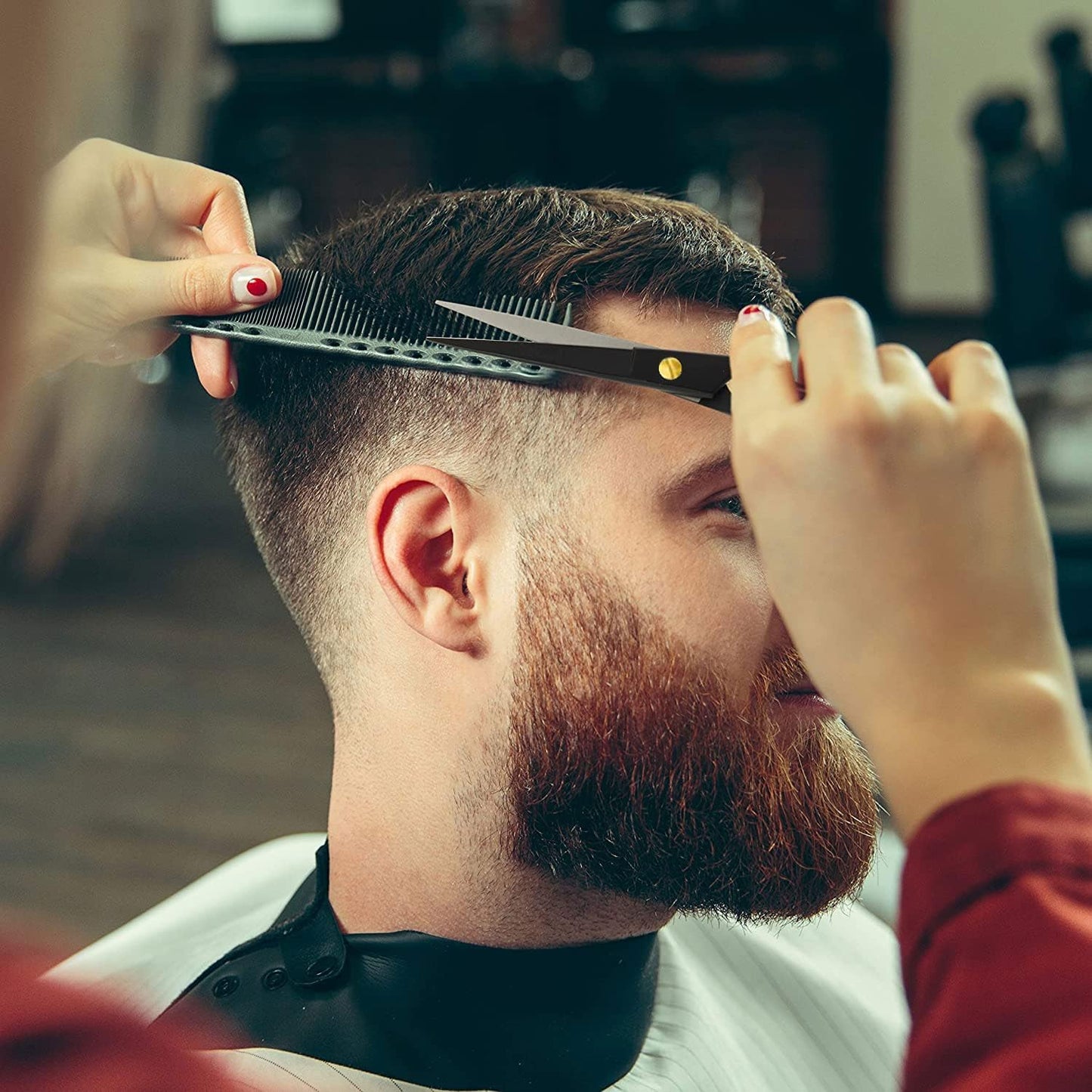 Professional Hair Cutting Scissors - Krisp Shave Stainless Steel Salon Barber Thinning Scissor (6 Inch) - Shears for Men's Beard Mustache Women Kids Pets Haircut All Purpose Shear Kit/Set, KSP-785