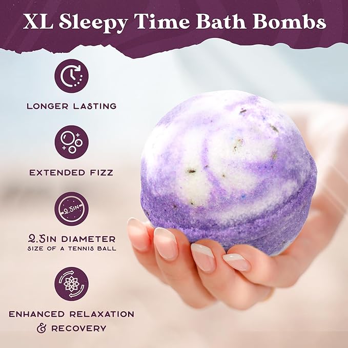 Purple Canyon Bath to Bed Natural Bath Bombs | Calming and Relaxing Sleep Support with Melatonin | Lavender and Coconut Milk Scented Handmade Bath Bombs Set