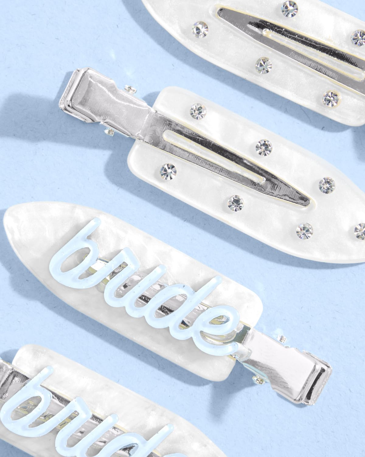xo, Fetti Bride Beauty Clips - 4 pc | Bachelorette Party, Blue White Bridal Hair Clip, Wedding Get Ready With Me, Bridal Shower Favor, Wedding Accessory