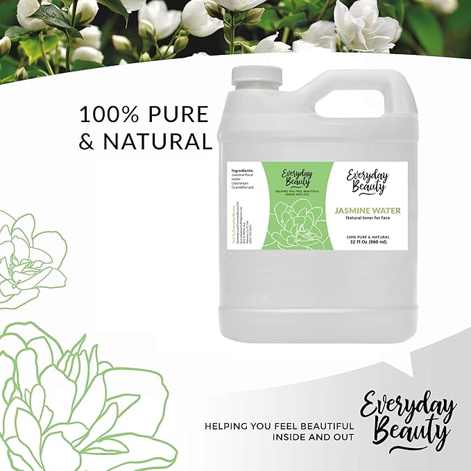 Jasmine Water Facial Toner - Bulk 32 Fl Oz - All Natural Hydrating Spray Mist for Face and Hair - 100% All Natural Jasmine Water Hydrosol