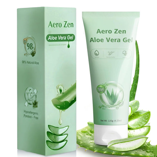 Aero Zen 98% Organic Aloe Vera Gel, Natural Moisturizing Pure Aloe for Face and Arms, Soothing & Hydrating Aloe Gel for Sunburn Relief and Deep Skin Nourishment, 4.23 oz