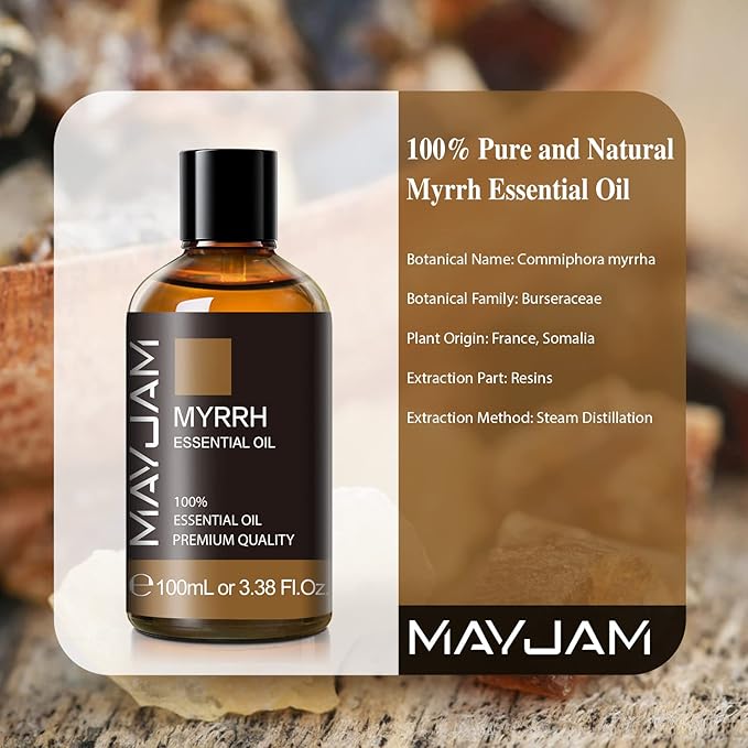 Myrrh Essential Oil 100ML/3.38FL.OZ, MAYJAM Premium Myrrh Oil Essential Oils with Glass Dropper, Great for Diffuser and Candle Making