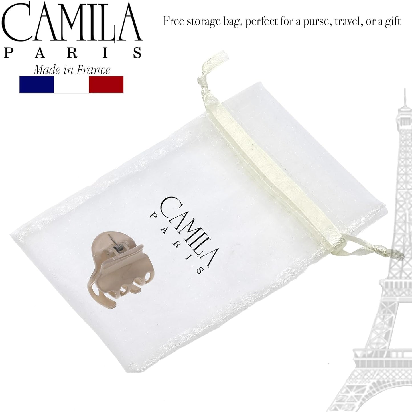 Camila Paris CP3126 French Hair Clip for Women, Small Beige Girls Hair Claw Clips Fashion Durable Hair Accessories for Women, Luxury Ladies Strong Hold No Slip Grip Clamp, Made in France