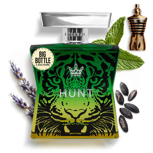 Eternal Hunt - Inspired by Iconic Ambery Male Elixir - 3.4 oz (100ml) - EDP - Long-lasting - Vegan - Clean Ingredients - Cologne for Men - 2000 sprays per bottle