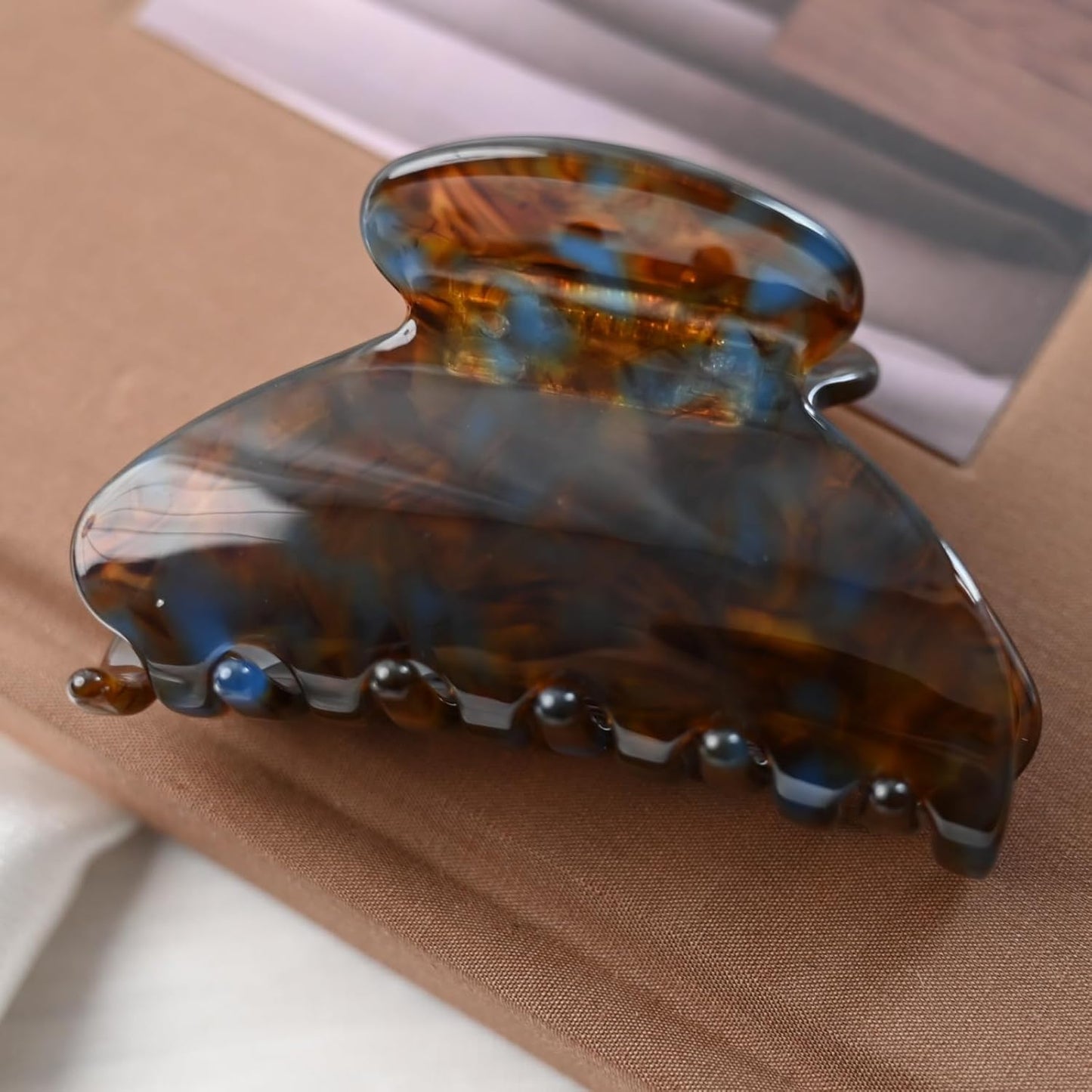 Handmade Celluloid Acetate French Design Barrettes Tortoise Shell Claws Hair Claw Luxury Fashion Accessories Hair Clip for Women (brownblue)