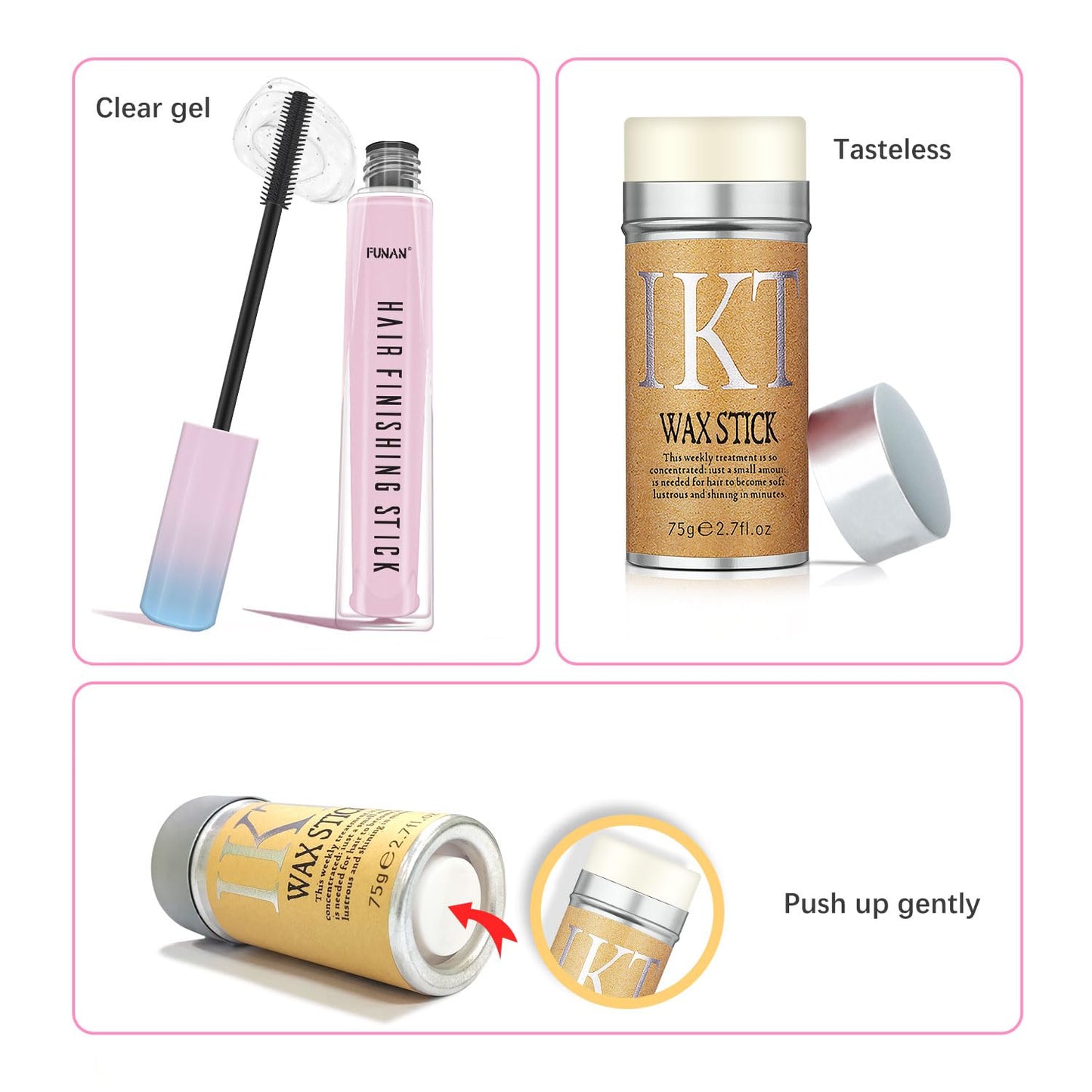 Hair Wax Stick Set (3 Pcs) - Edge Control, Styling Stick for Baby Hair and Wigs, Frizz-Fixing for Slick Finish