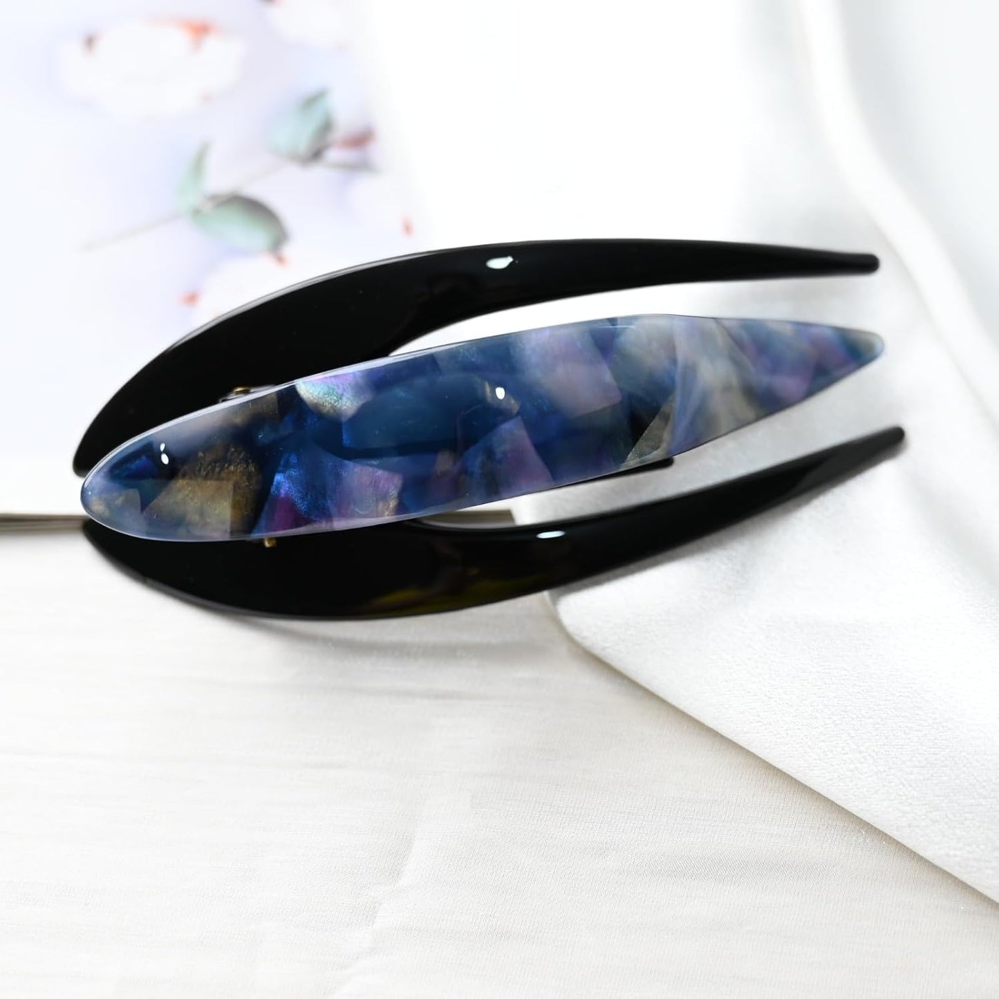 Handmade Celluloid French Design Tortoise Shell Barrettes Side-slide Opening Duck Luxury Fashion Accessories Hair Clip Claw for Women (aespa blue)