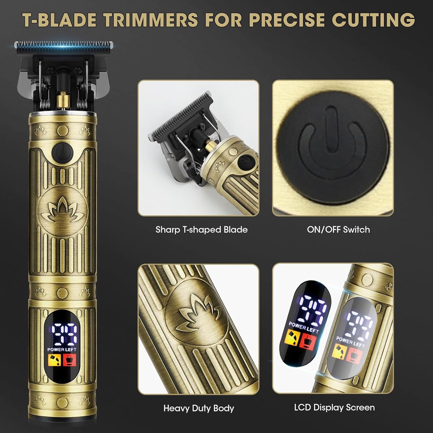 Professional Hair Clippers for Men, Cordless Beard Trimmer, Nose & Ear Hair Trimmer, Electric Shavers Barber Kit with LED Display, Hair Cutting Kit with Case, for Barber, Mens Gift