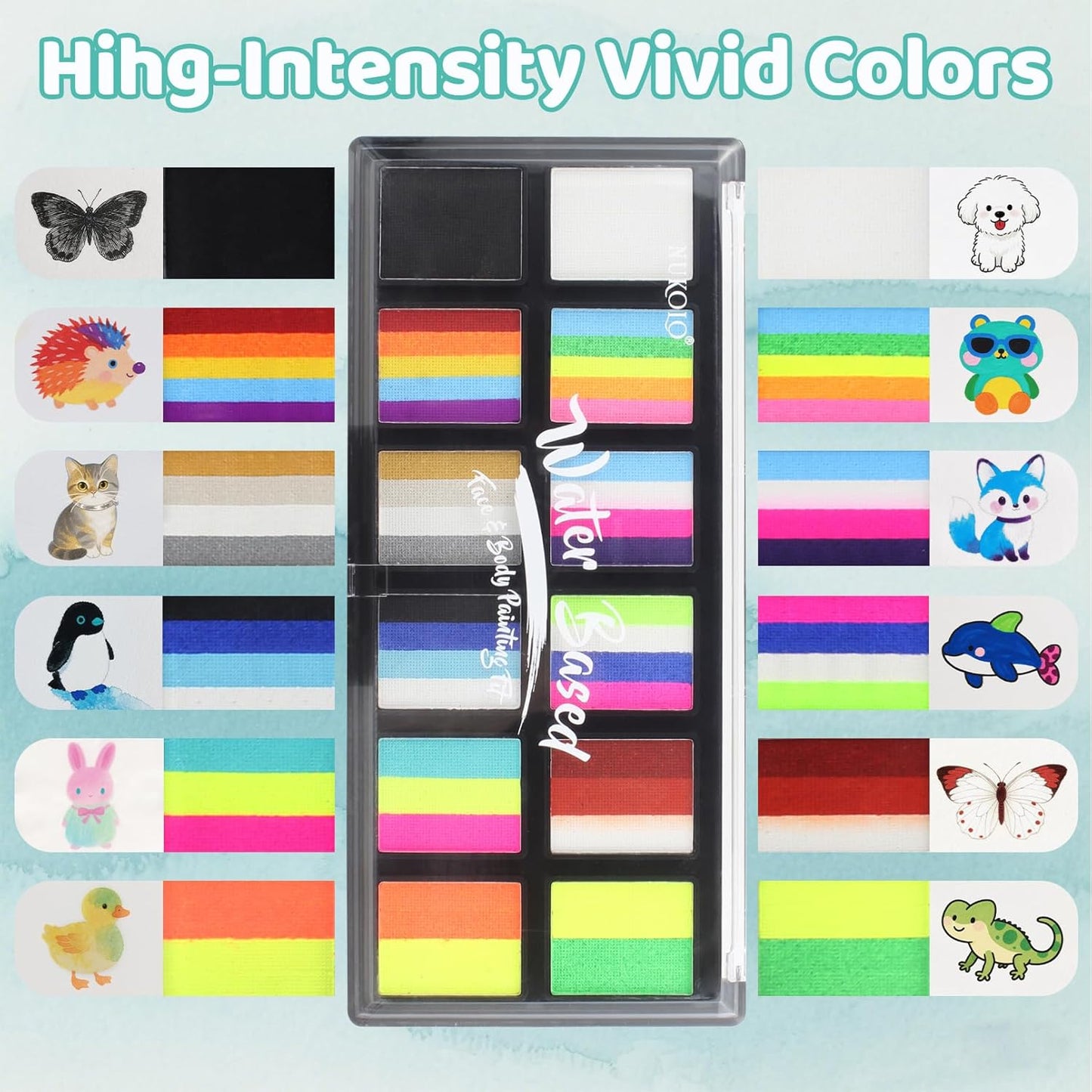 Face Painting Kit for Kids & Adults, Split Cake Face Paint Palette, Water Activated Face Paint with 4 Brushes, Safe & Quick-Dry, Perfect for Halloween Party Birthday Cosplay