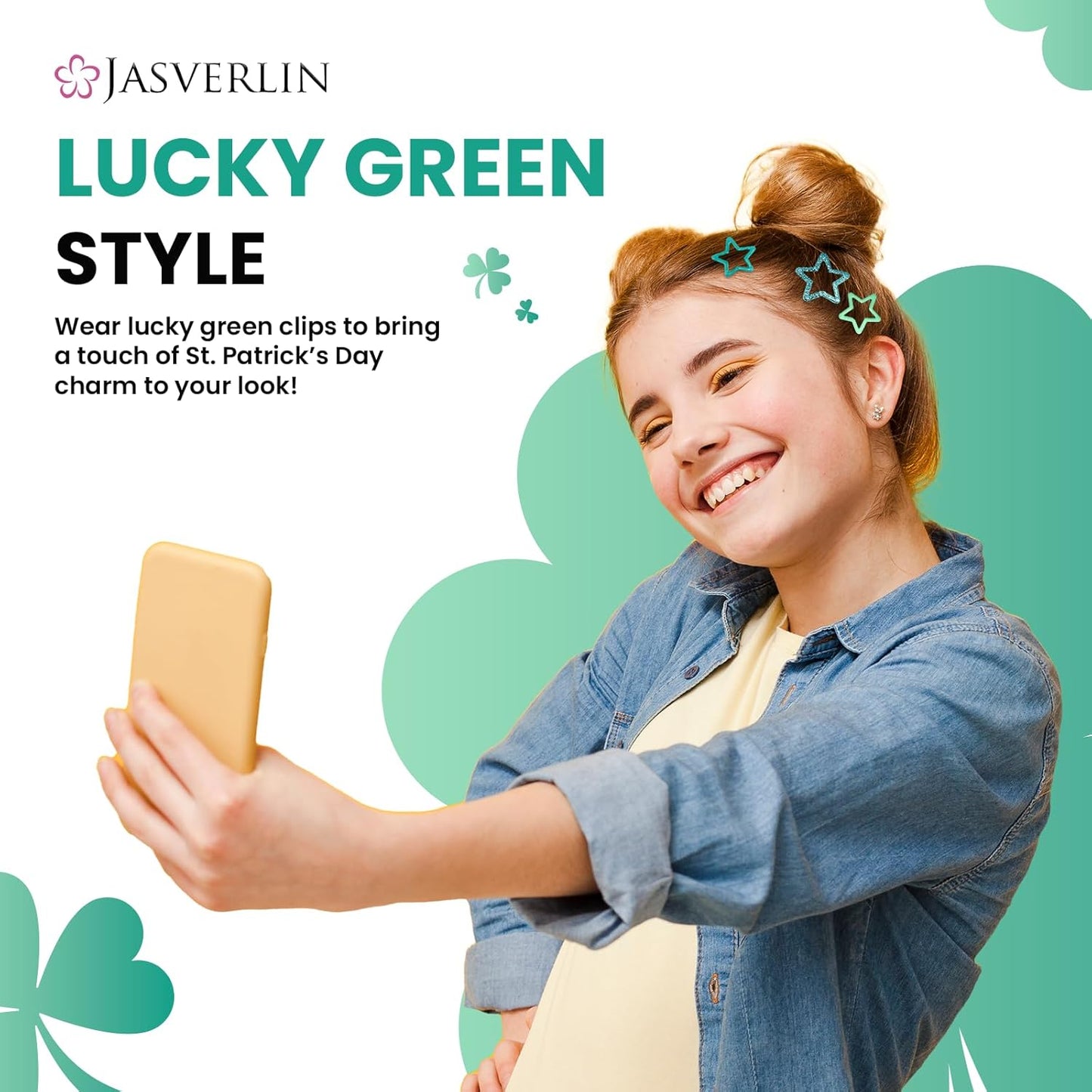 Green Star Hair Clips Accessories 36pcs, Y2K Cute Barrettes for Women Girls, Non-Slip Glitter Snap Hairclips Kawaii Assorted Styling