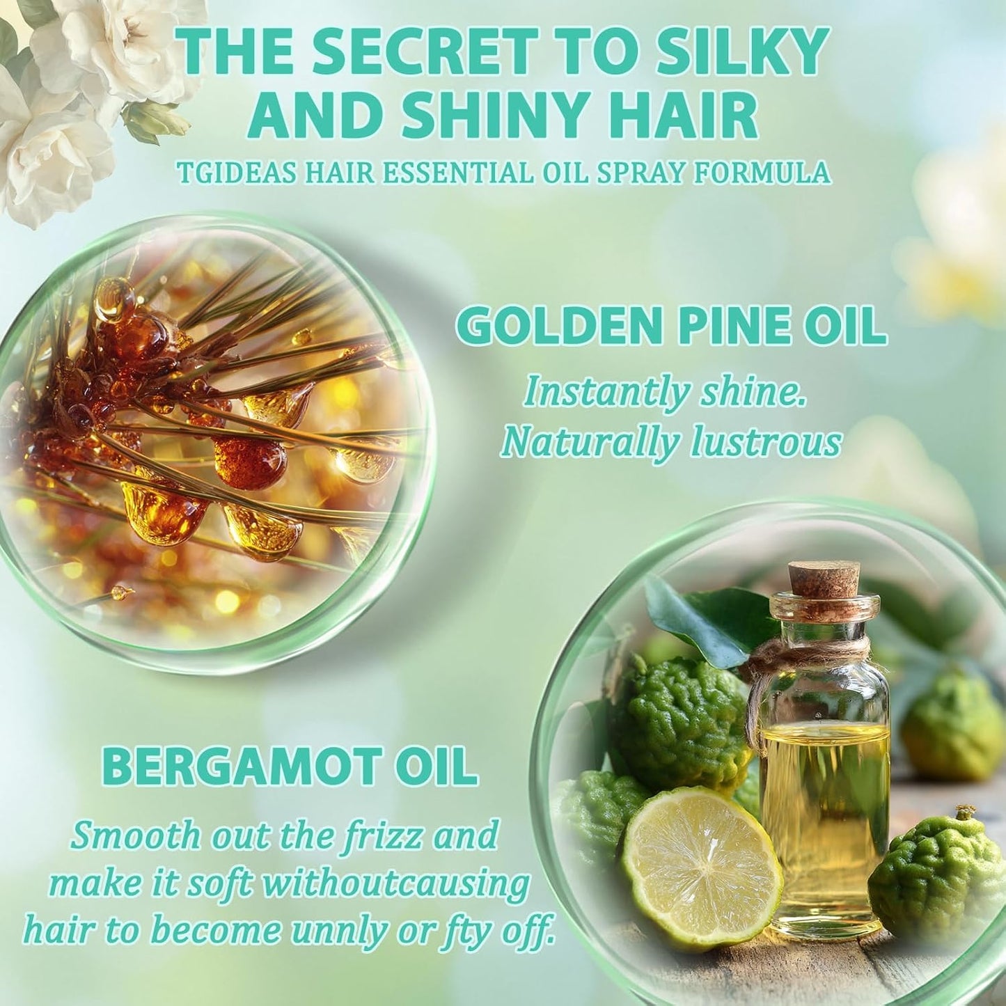 Hair Oil Spray-TgideasLeave-In Conditioner with Golden Pine and Bergamot Oils - Rosemary Hair Oil Spray - For Dry, Curly, Frizzy Hair - Styles, Moisturizes, Repairs Scalp and Hair - For Men and Women