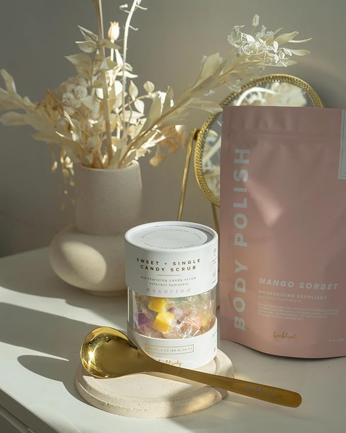 Body Polish, 8oz. - Mango Sorbet Scented Body Scrub Exfoliator for Women, Exfoliating Sugar Scrub To Lotion Moisturizer, Gentle Exfoliant for Dry and Sensitive Skin, Handmade in USA