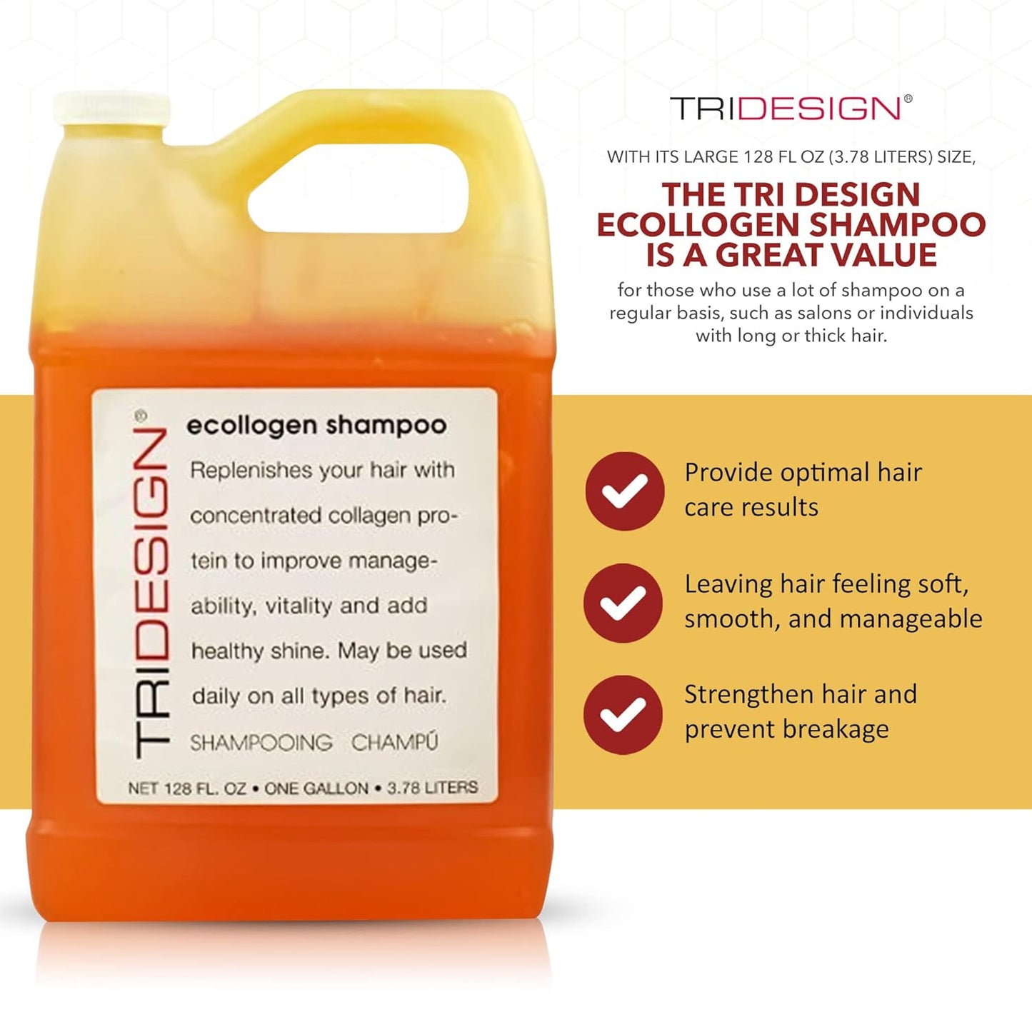TRI Design Ecollogen Shampoo - Replenishing Hair Shampoo for Men & Women, Hair Care Products with Collagen Protein Concentrate for All Hair Types, 128 FL OZ - 3.78 Liters - 1 Gallon