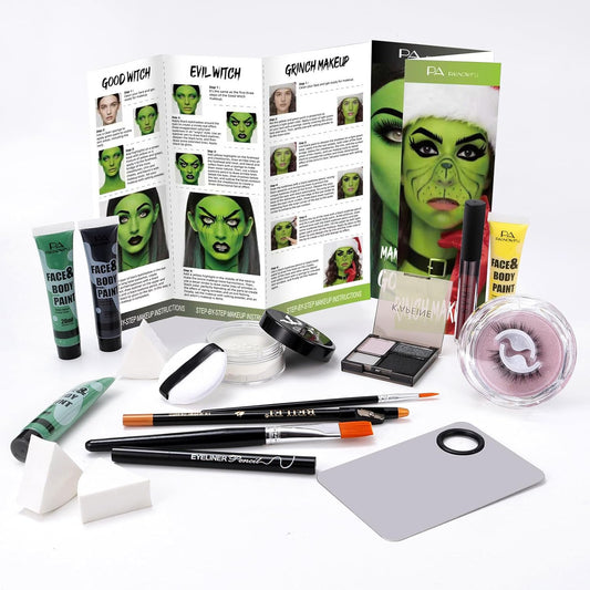 Halloween for Witch Makeup Kit, Professional Halloween SFX Makeup Set for Witch Costumes, Non-Toxic Water-Based Face Paint Set with Green Face Paint, Eyeliner for Cosplay,Stage, Party