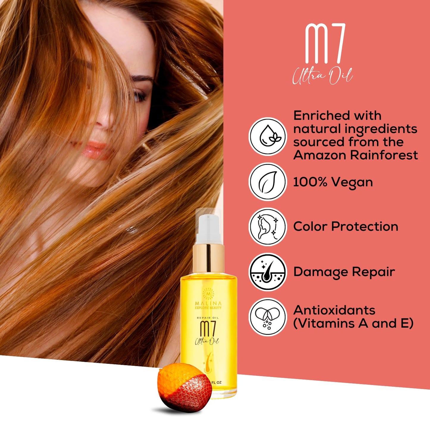 Malina Restoring Hair & Scalp Oil I Made in Brazil I Full XL size 2 Fl Oz