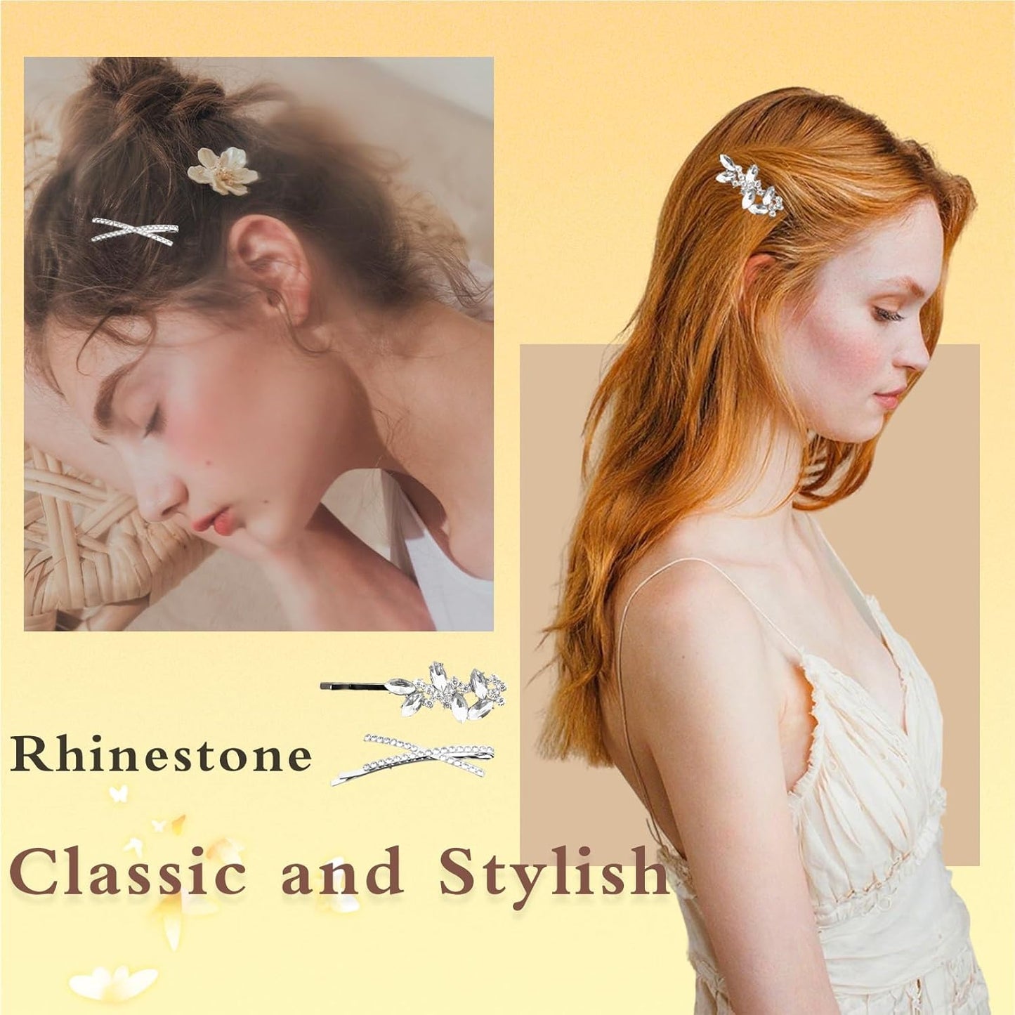 5 PCS Rhinestone Hair Clips Elegant Wedding Hair Pins Crystal Barrette Leaf Flower Bobby Pins Sparkly Fancy Hair Accessories for Women Brides Bridesmaids