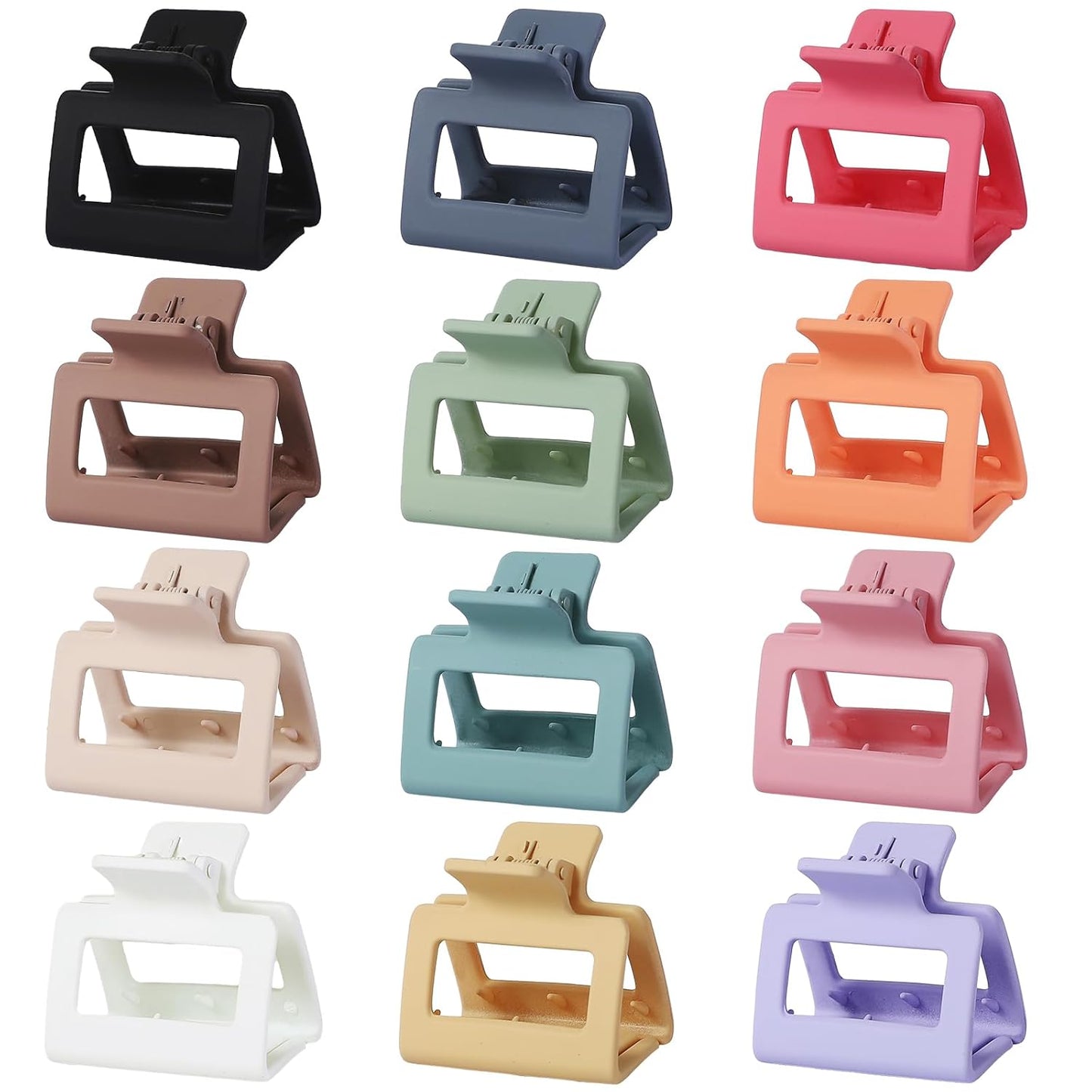 2 Inch Medium Hair Claw Clips 12 Pcs Square Hair Clips for Thin Hair Matte Nonslip Acrylic Banana Jaw Clips Bulk Hair Accessories for women and Girls - Colorful