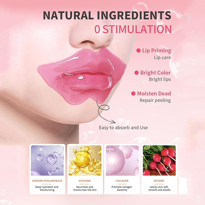 32 Pairs Lip Masks with Eye Mask, 24K Collagen Under Eye Patches for Dark Circles and Puffy Eyes, Reduce Lip Wrinkles, Anti Chapped & Remove Lip Dead Skin, Nourishes the Lip & Eye Skin (32)