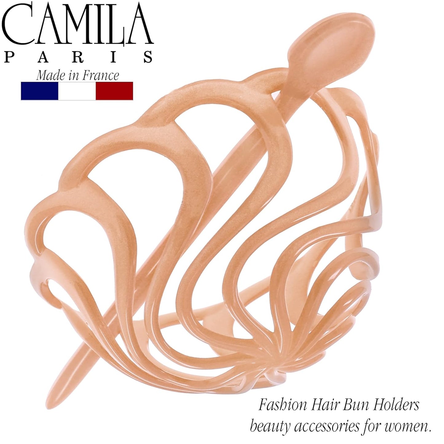 Camila Paris CP2891 French Hair Bun Clip Maker Cover Cap Holder, Beige, Round Dome Bun Hair Clip for Women Hair Updo, Styling Hair Bun Accessories for Women, No Slip and Durable, Made in France