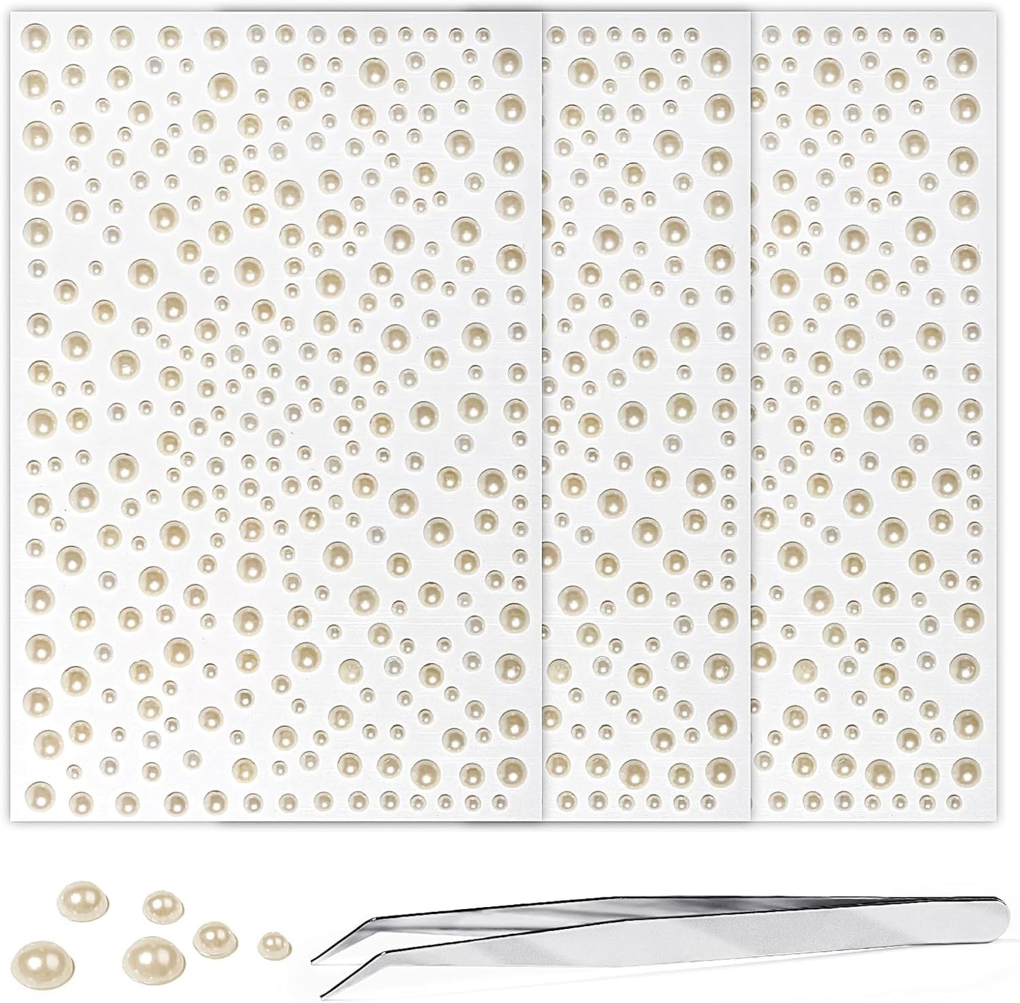 Self Adhesive Face Gems and Pearls for Makeup, Festival Jewels, Hair Gems, Rhinestone Stickers for Face, Eye, Makeup, Nail, Body, Crafts 3/4/5/6 mm 975Pcs (21.Pearl_Beige)