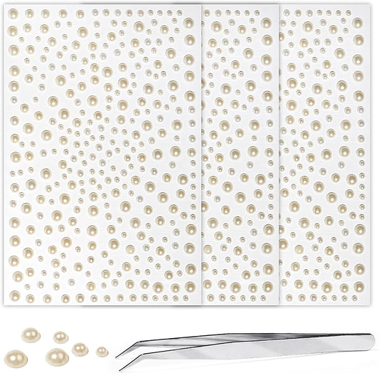 Self Adhesive Face Gems and Pearls for Makeup, Festival Jewels, Hair Gems, Rhinestone Stickers for Face, Eye, Makeup, Nail, Body, Crafts 3/4/5/6 mm 975Pcs (21.Pearl_Beige)