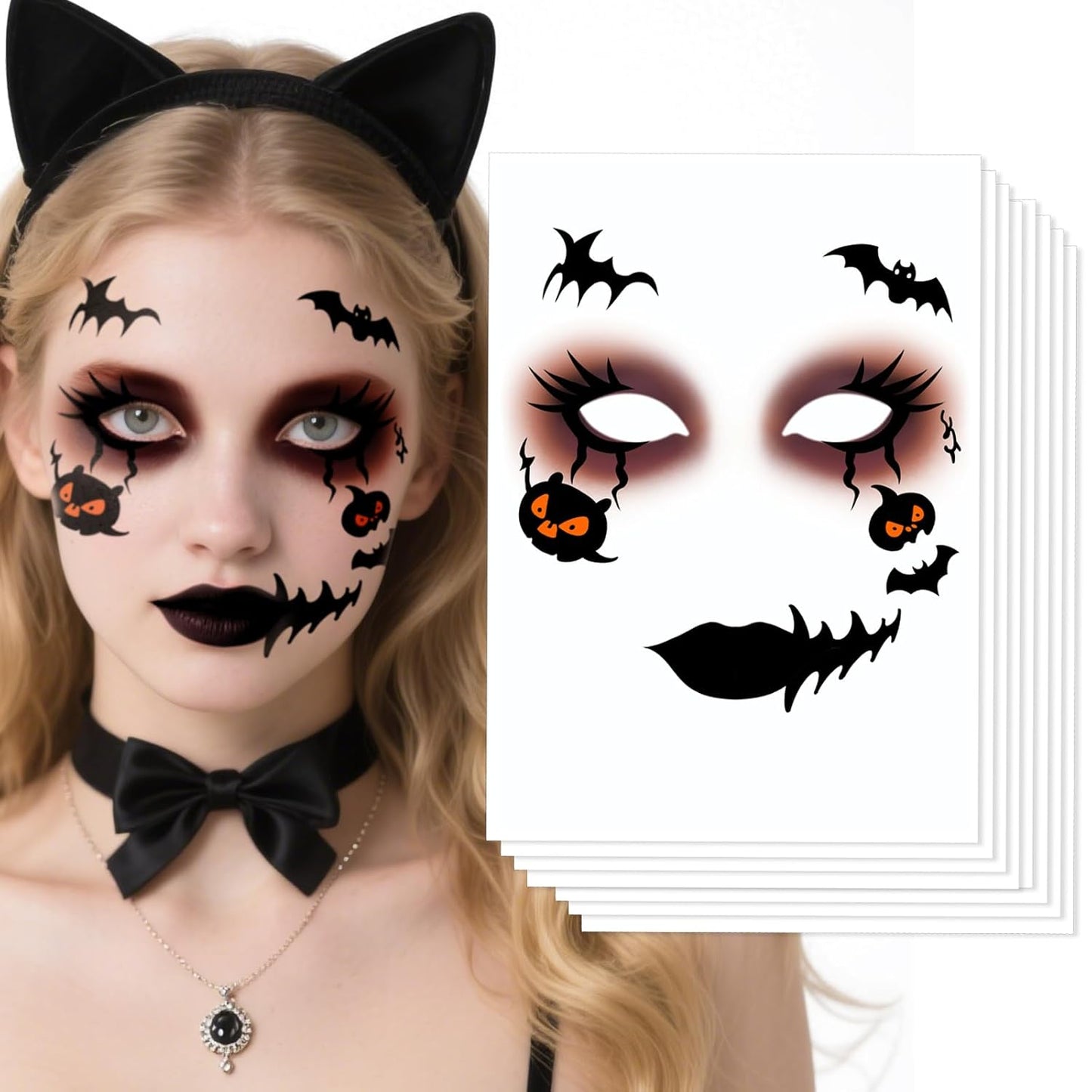 Halloween Face Tattoos, Temporary Tattoos Stickers for Adults & Kids,Temporary Makeup Tattoos,Face Tattoo Sticker Art for Halloween, Costume Parties 8Pcs