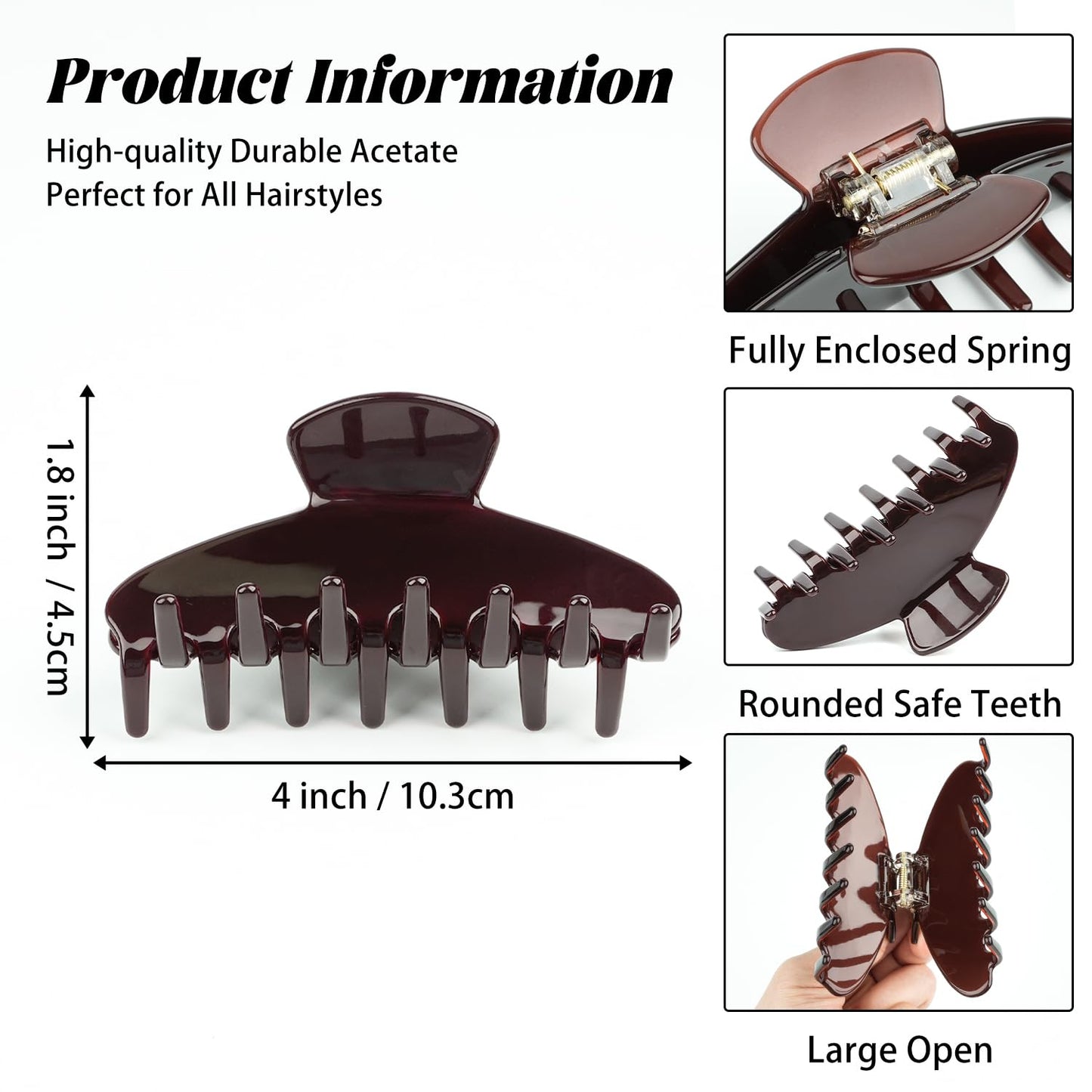 MAORULU Premium Durable Acetate Hair Claw Clips for Women Girls, 4 Inch Large Cute Jaw Clip for Thick or Thin Hair, Vintage Y2K Hair Clips, Dark Brown