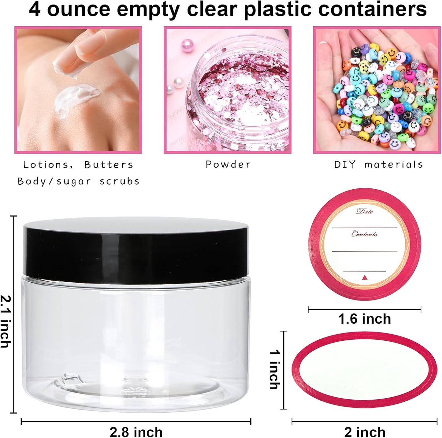 54 Pack 4oz Plastic Containers with Lids, Jars with Lids, Great for storing,lip balms, creams, ointments, cosmetics, samples