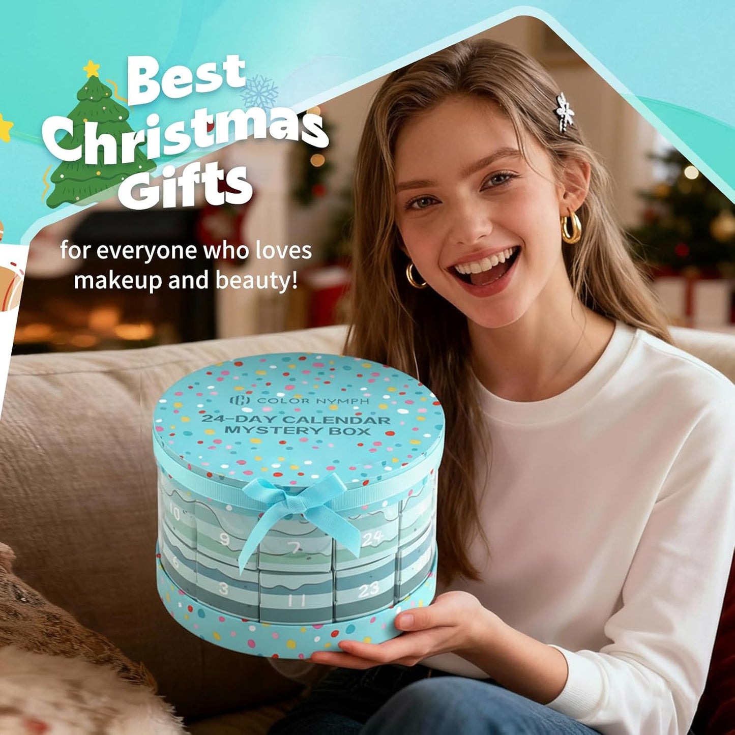 Color Nymph Makeup Advent Calendar 2025, 24 Days Advent Calendar Mystery Box for Christmas, Makeup Gift Sets - Xmas Beauty Countdown Calendar Cosmetics Kit for Women Girls Teens Daughters #Mint Green