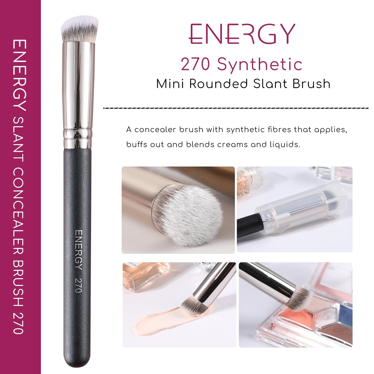 ENERGY Under Eye Concealer Brush Small Foundation Brush for Liquid Cream Powder Makeup Blending Concealing Setting Soft Dense Vegan Full Coverage Face Makeup Brush with Case