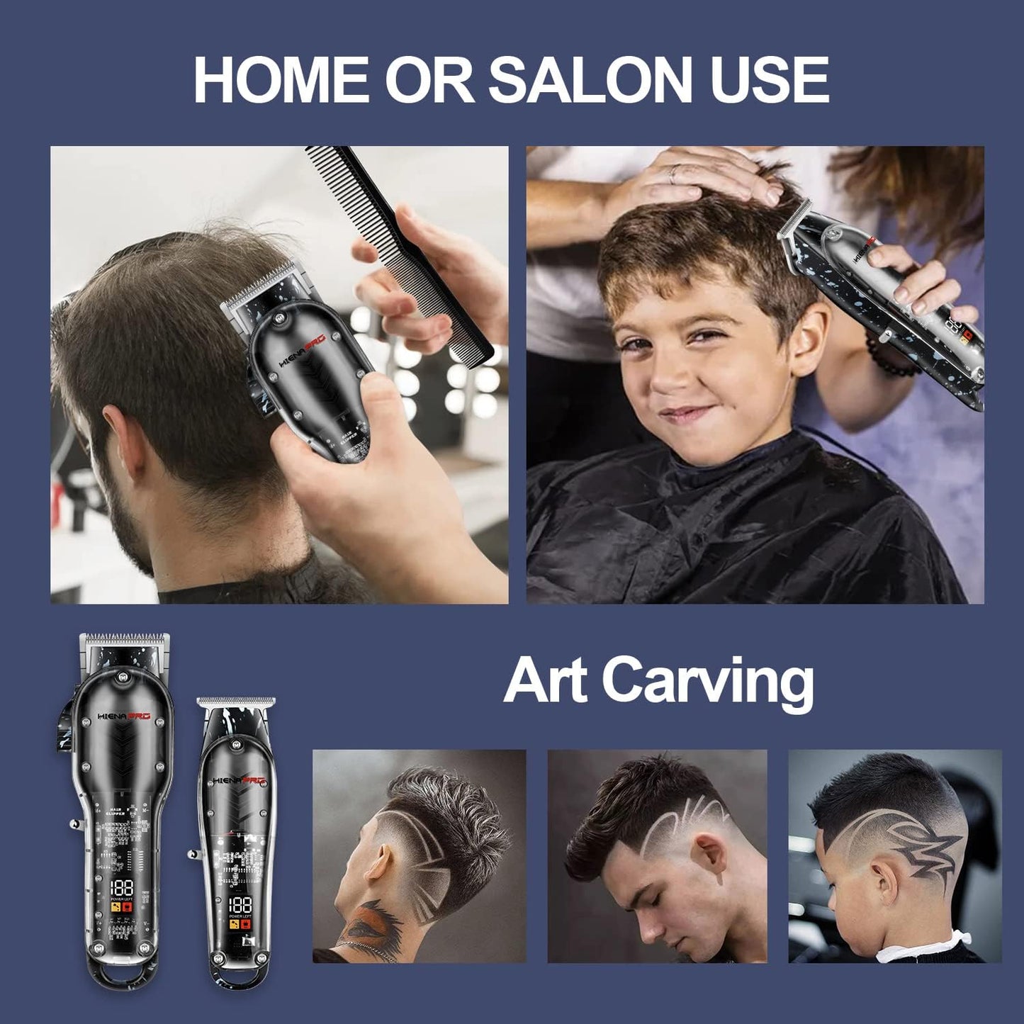 HIENA PRO Hair Clippers for Men, Professional Cordless Rechargeable T Liner Trimmer Set, Barber Hair Cutting Kit With LED Display, Gifts