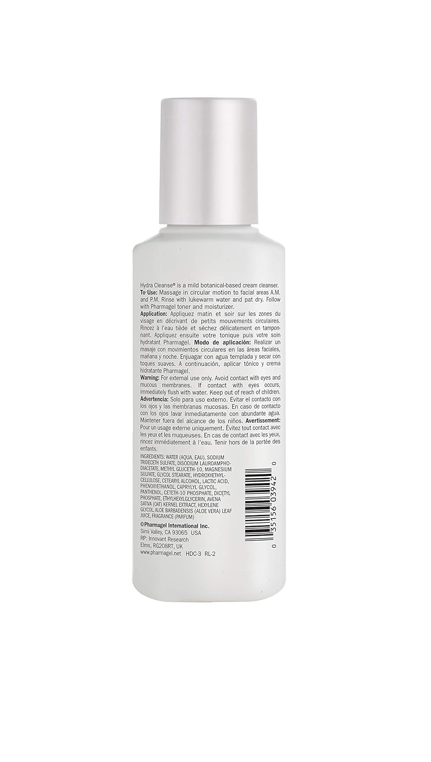 Pharmagel Hydra Cleanse Water Rinseable Facial Cleanser for All Skin Types | Natural Face Wash | Hydrating, Age Defying, and Revitalizing Face Cleanser | 3 fl. oz.