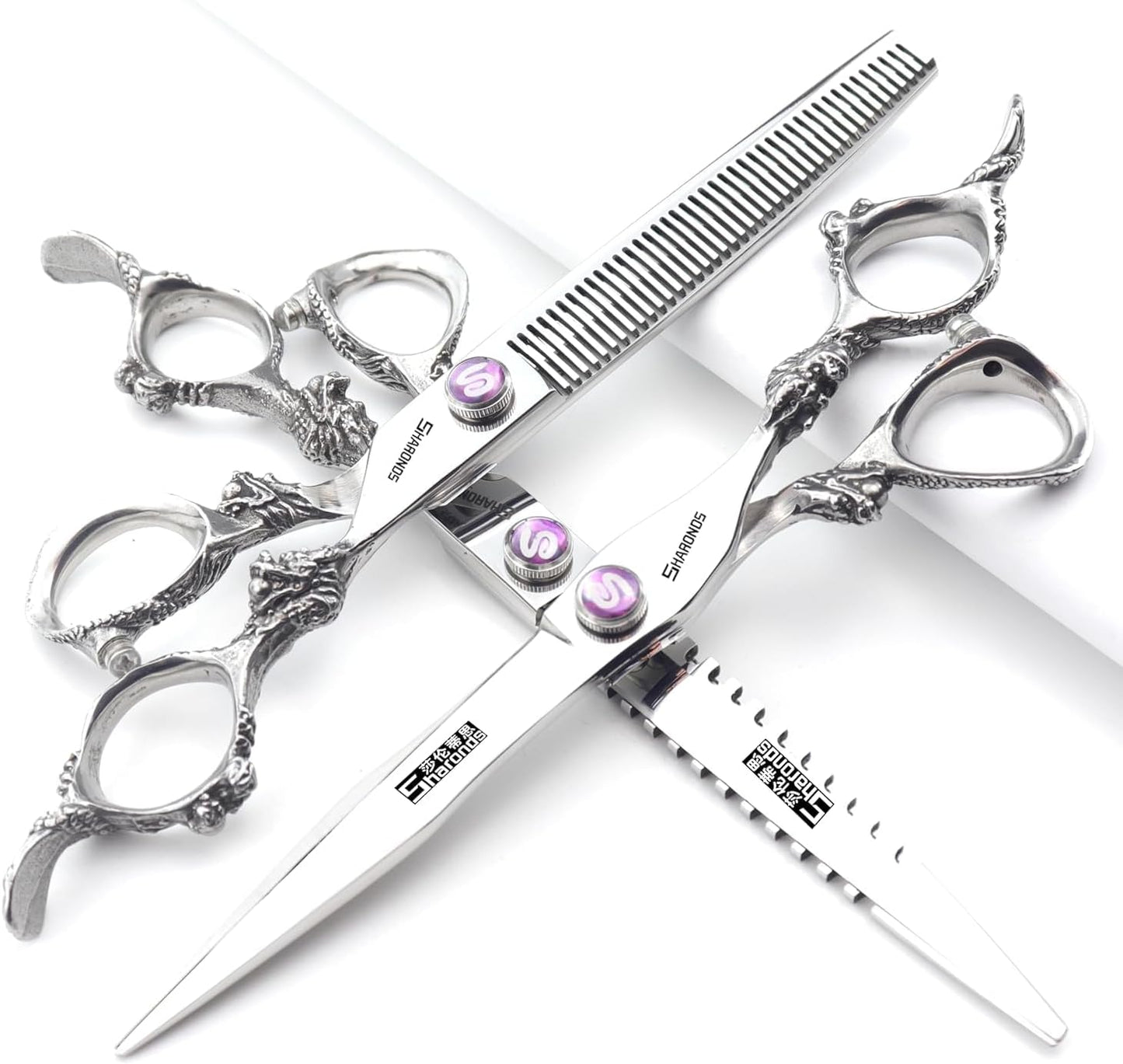 7" 7.5" 8"9" Professional Hairdressing Scissors Barber Salon Hair Cutting Dragon Shears (Large). (7 inch 3pc)