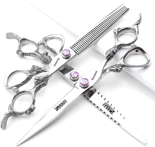 7" 7.5" 8"9" Professional Hairdressing Scissors Barber Salon Hair Cutting Dragon Shears (Large). (7 inch 3pc)