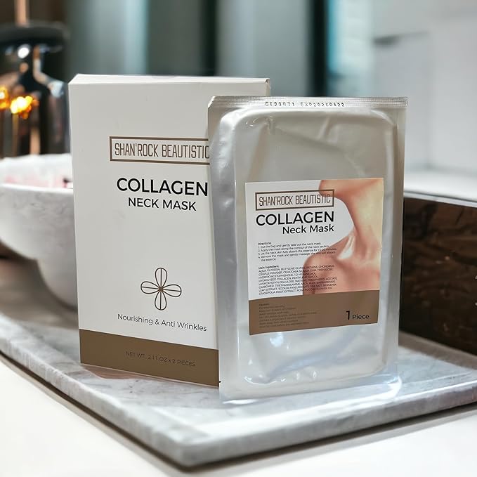 SHAN'ROCK BEAUTISTIC 2pc Luxury Collagen Neck Mask/Anit-Wrinkle Hydrating Neck Mask/Anti-Aging Moisturizing Neck Mask/Rejuvenate and Tighten Collagen Neck Mask