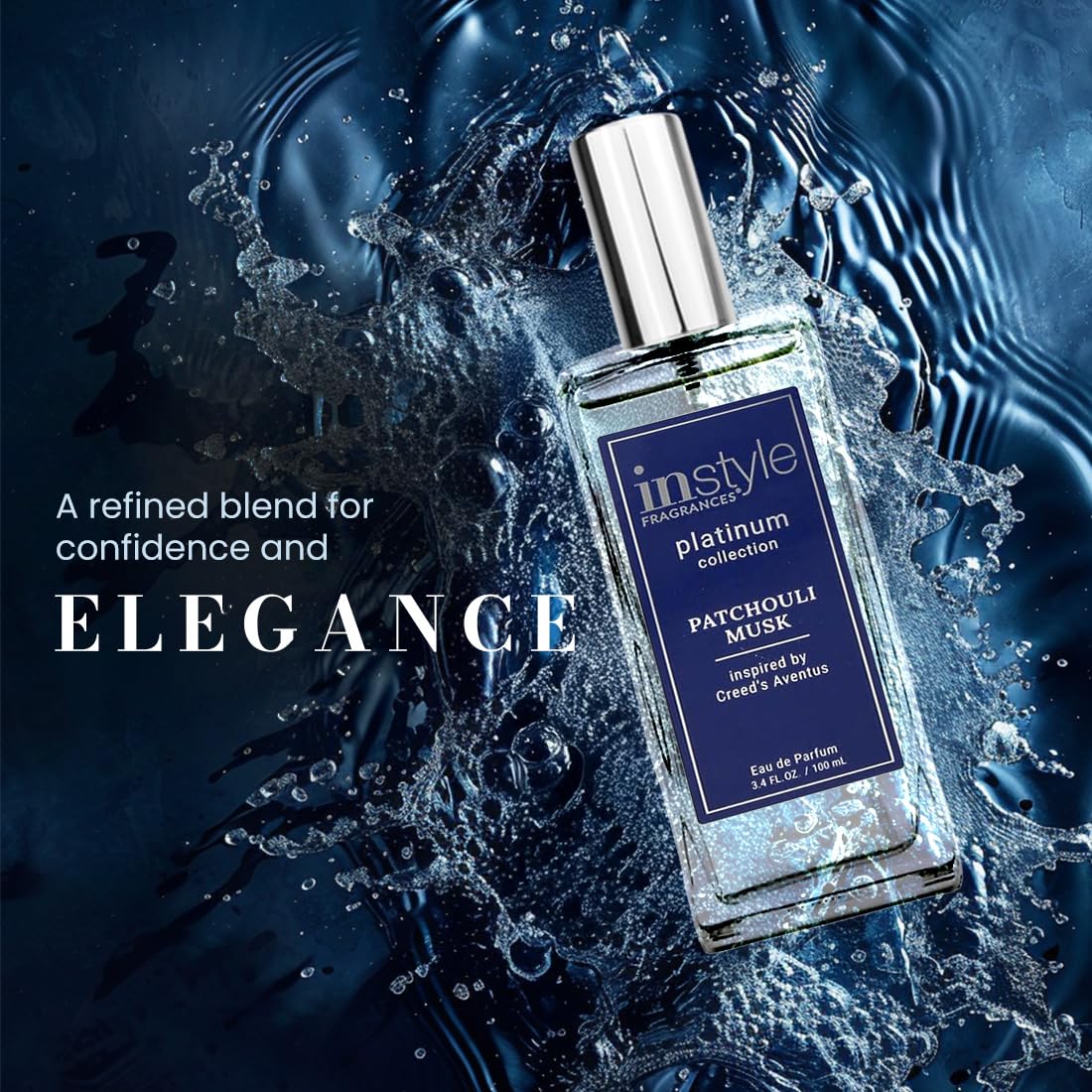 Instyle Fragrances, Platinum Collection, Patchouli Musk, Inspired by Creed's Aventus, Men’s Eau de Parfum, CLEAN, Vegan, Paraben-Free, Phthalate-Free, Never Tested on Animals, 3.4 Fluid Ounces