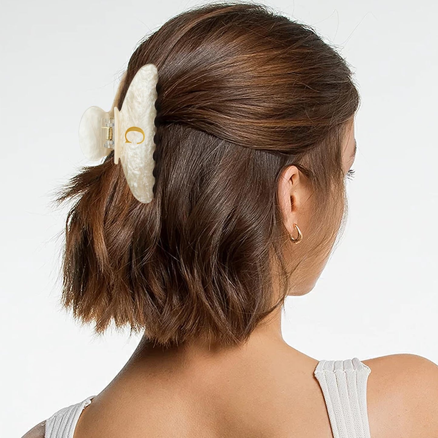 MAORULU 4 Inch Letter C Acrylic Hair Claw Clip for Women, Large Cute Marble Beige Glitter Alphabet Jaw Clips for Thick or Thin Hair, French Style Strong Hold Monogram Hair Accessories