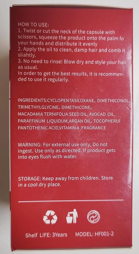 Hair Treatment Serum 40 Count- Vitamins Capsules with Argan Macadamia & Avocado Oils, Vitamin A, C, E, Pro B5, Leave-In Conditioner for Women & Men Frizzy Damaged Hair Repair, No Rinse; HFJN