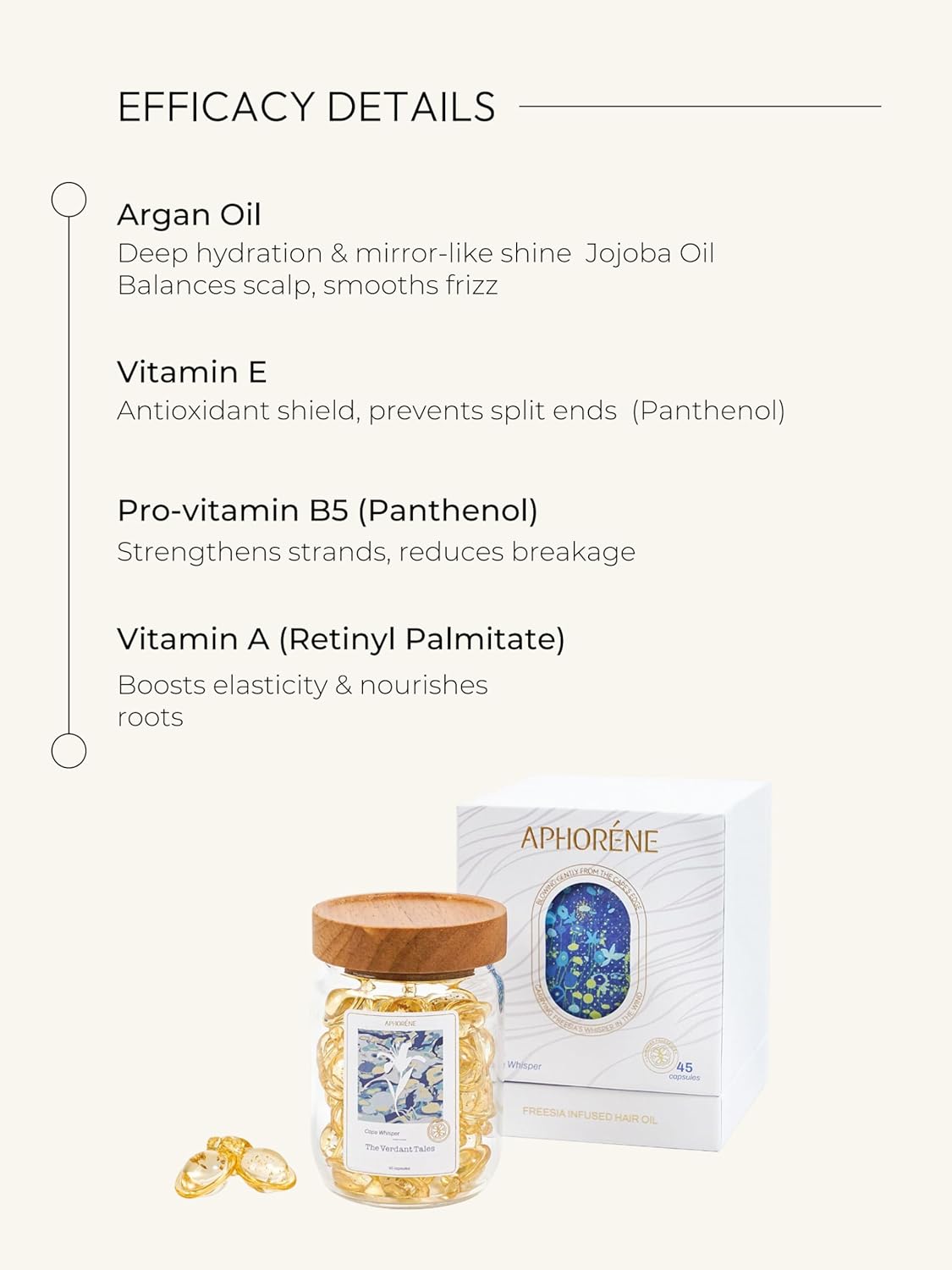 Hair Repair Oil Capsules for Frizzy or Damaged Hair – Lightweight Leave-In Serum with Vitamins & Lavender Scent, Heat Protectant, 45 Capsules