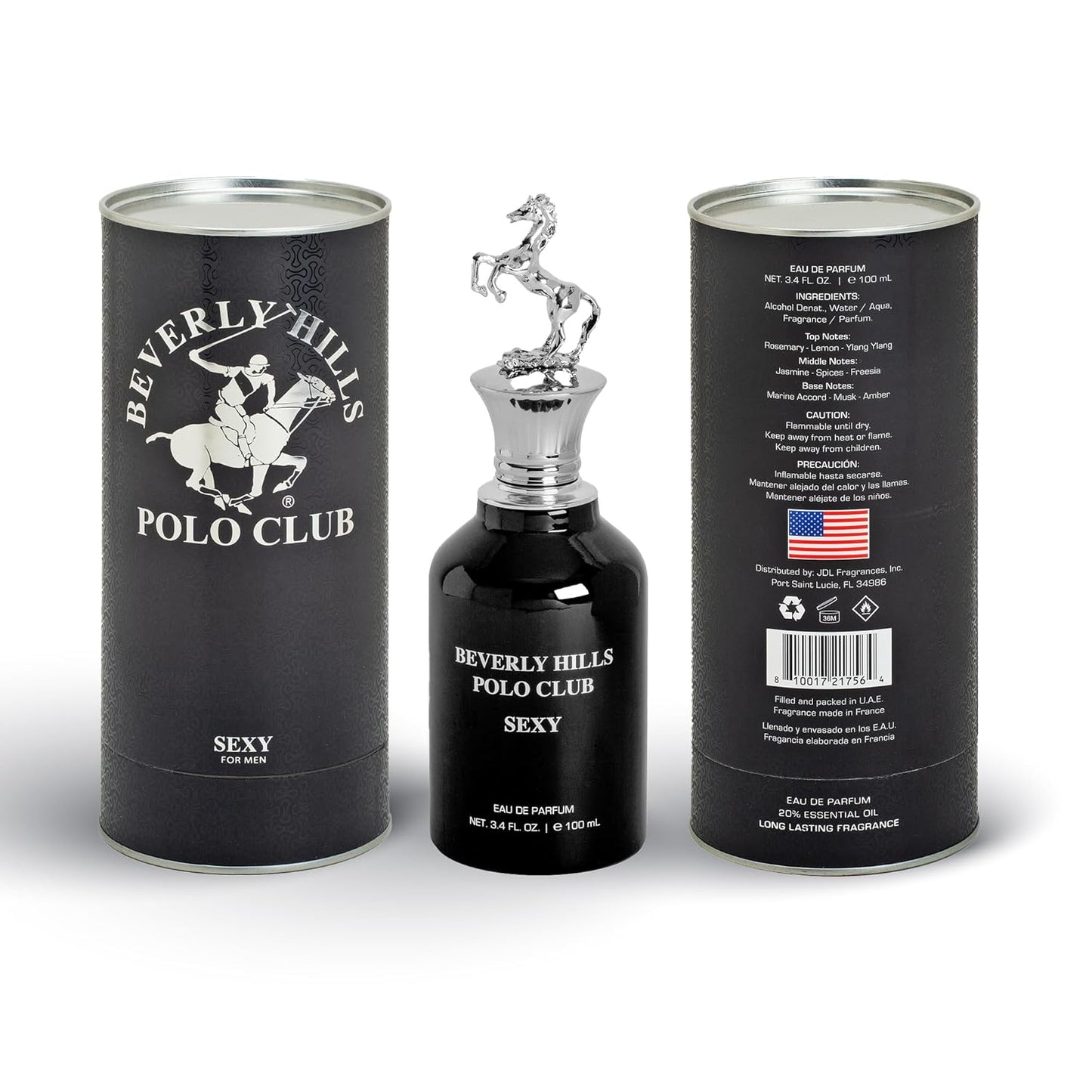 Beverly Hills Polo Club SEXY Eau de Parfum for Women | Ultra Long-Lasting Luxury Fragrance | Iconic Metal Horse Cap Design | Elegant Gifting Cylinder Box | 3.4 Fl Oz