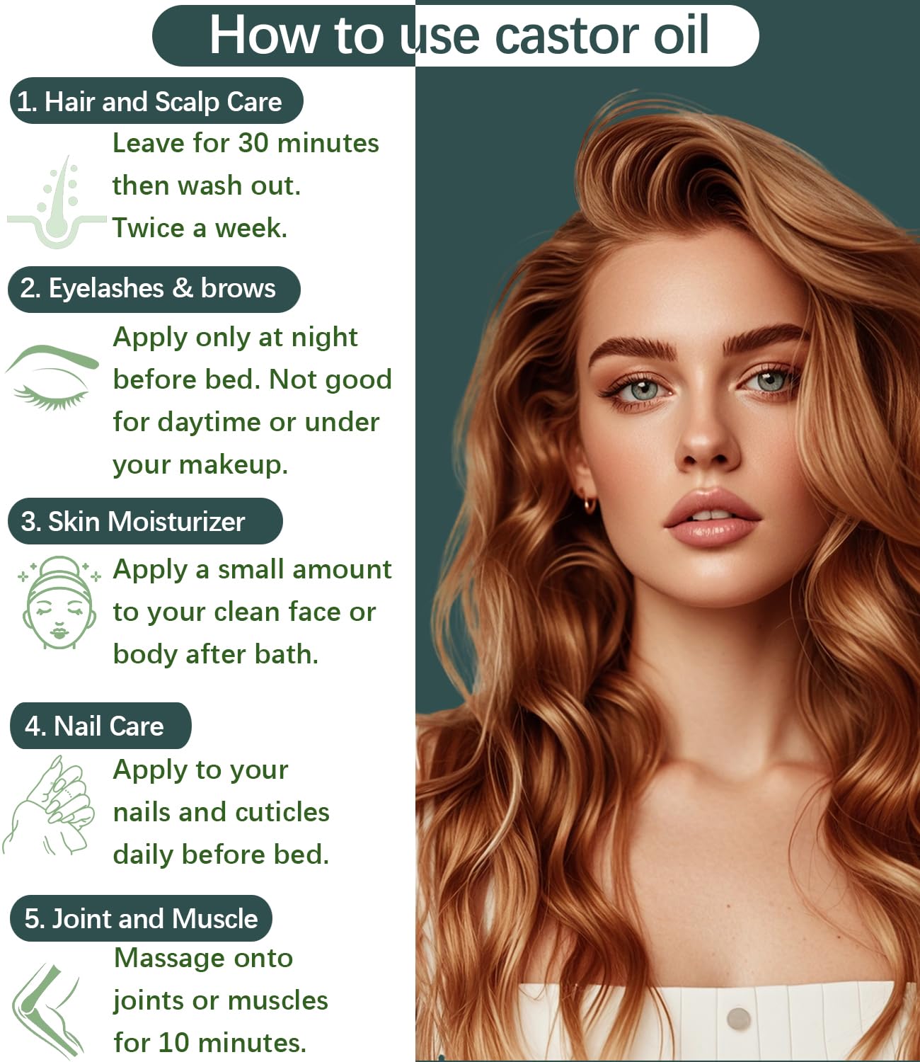 Organic Castor Oil 100% Pure Natural Hair Oil for Hair Growth, Castor oil for Skin Lashes Nails Face Eyelash Eyebrows, Cold Pressed Hexane Free Unrefined USDA Certified 4OZ