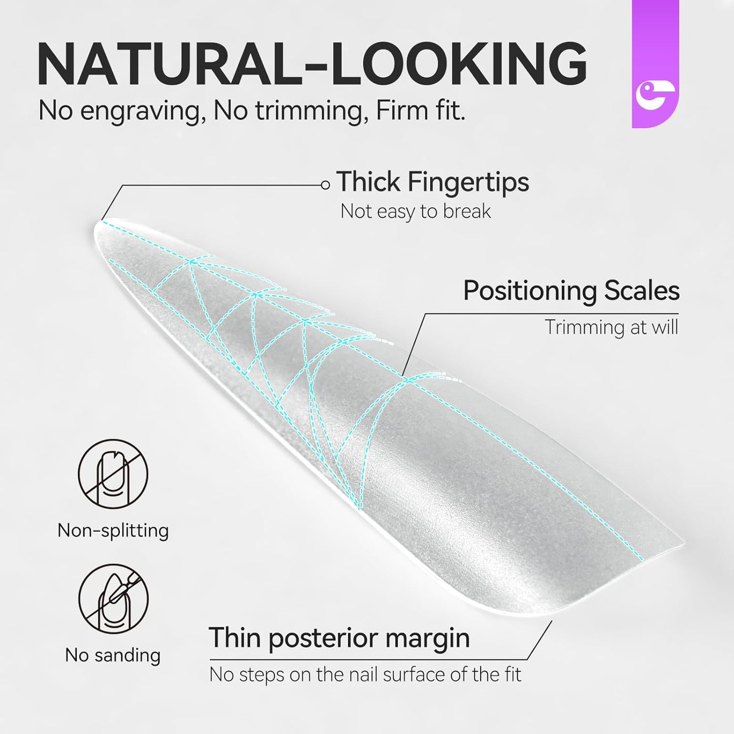 XXL Almond Gel Nail tips: 3 in 1 Gelike ec French Full Matte Guiding Line Nail Tips, Extra Long Gel Nails with Auxiliary Positioning Line, Nail Extension Tips for Beginners 84 Pcs 10 Sizes